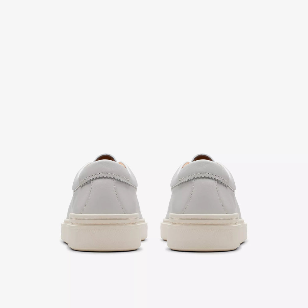 
                      
                        Back view of The Clarks Craft Swift Sneaker in the color White Leather
                      
                    