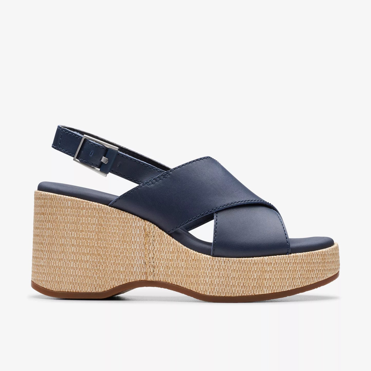 Profile view of the Clarks Manon Wish Sandal in Navy Leather