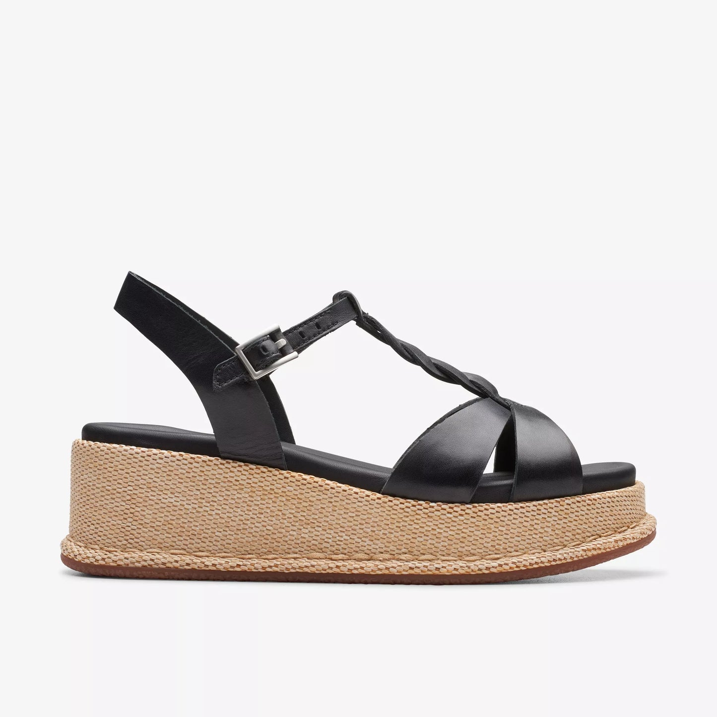 Side view of the Black Leather Kimmei Twist Wedge by Clarks