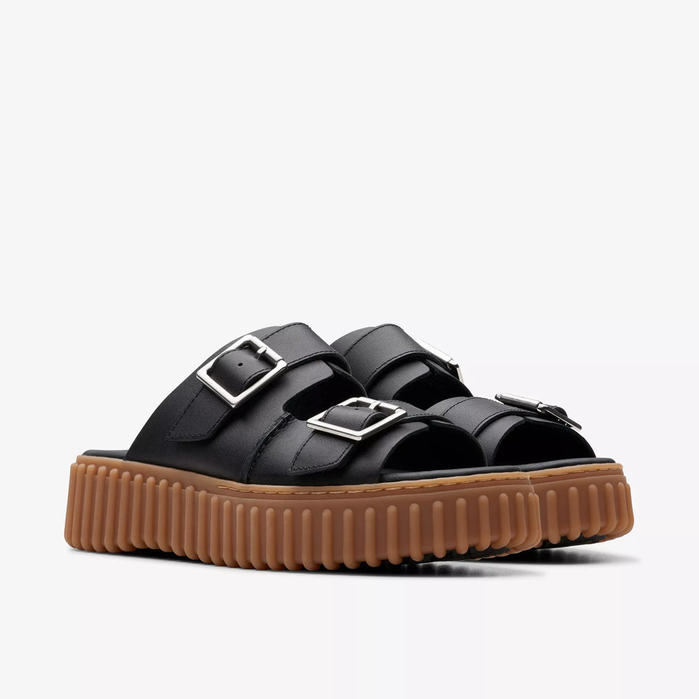 The black leather Torhill Slide Sandal from Clarks