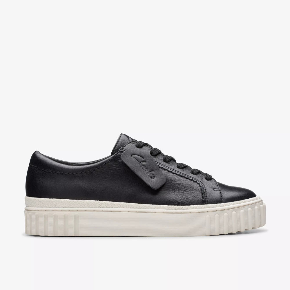 
                      
                        Side view of the black leather Mayhill Walk Sneaker by Clarks
                      
                    