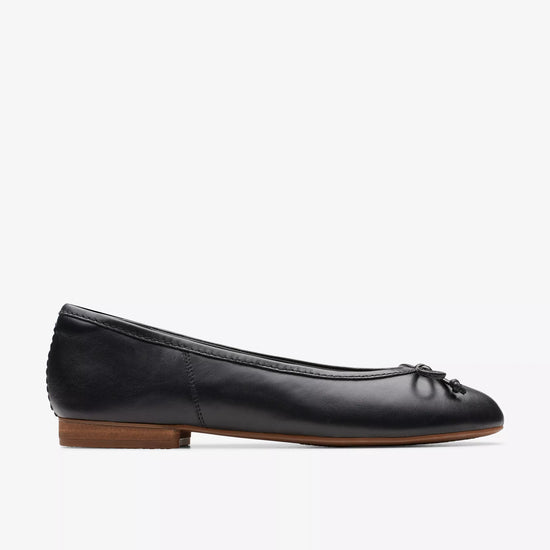Side view of the Clarks Black Leather Fawna Lily Ballet Shoe