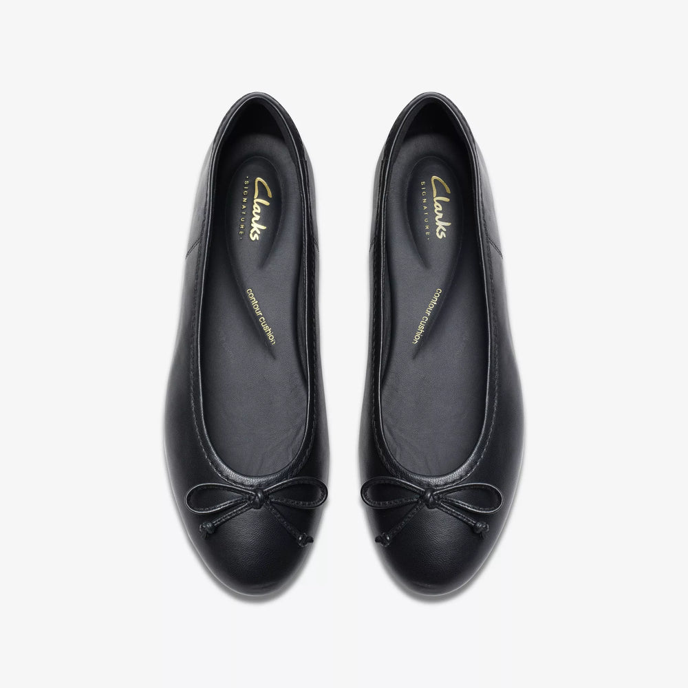 Clarks Fawna Lily Ballet Shoe Black Leather Harbour Thread