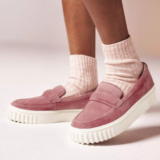 The Clarks Mayhill Cove Loafer in the color Dusty Rose Nubuck