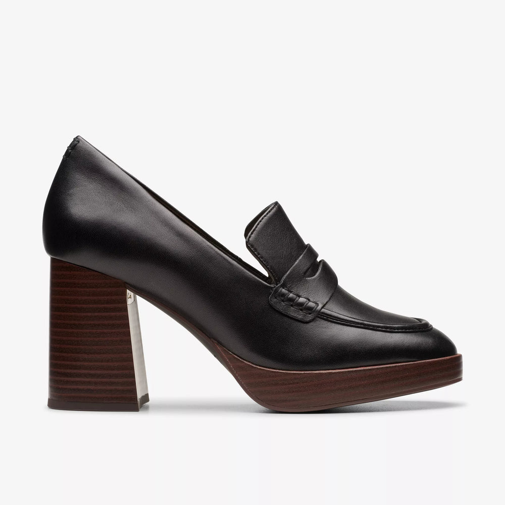 
                      
                        Side view of the Clarks Black Leather Zoya85 Walk shoe
                      
                    