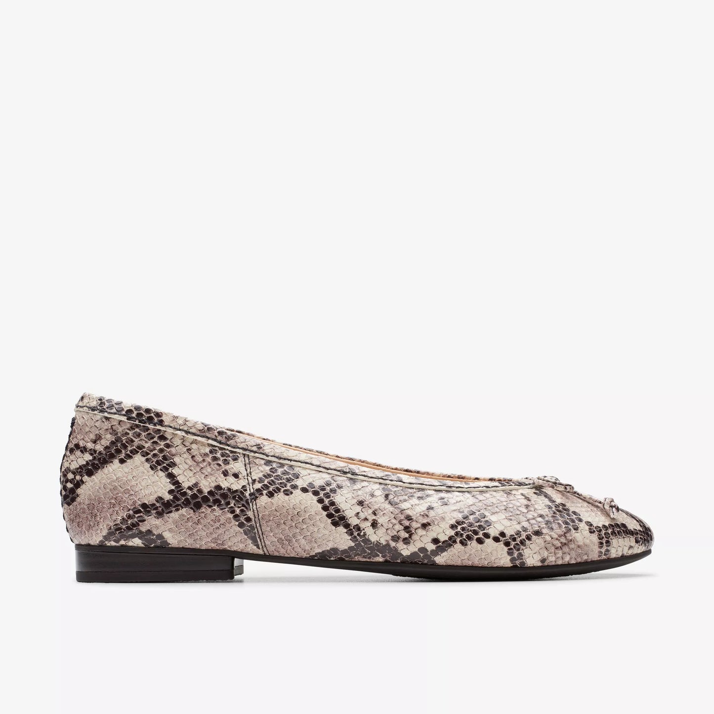 Side view of the Clarks Snake Print Fawna Lily Ballet Shoe