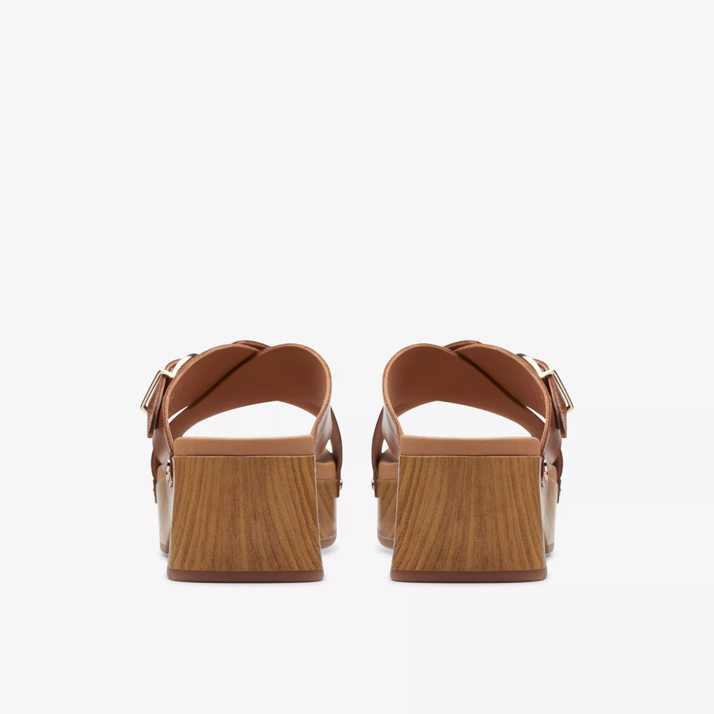 
                      
                        Back view of Clark's tan leather Sivanne Clog Sandal
                      
                    