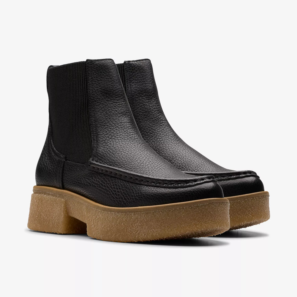 
                      
                        A pair of the Black Leather Linoso Top Chelsea Boots from the brand Clarks
                      
                    