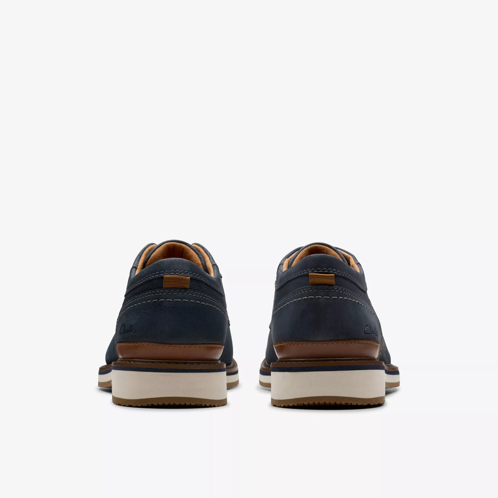 
                      
                        Back view of the Navy Nubuck Monahan Plain Oxford Shoes by the brand Clarks
                      
                    