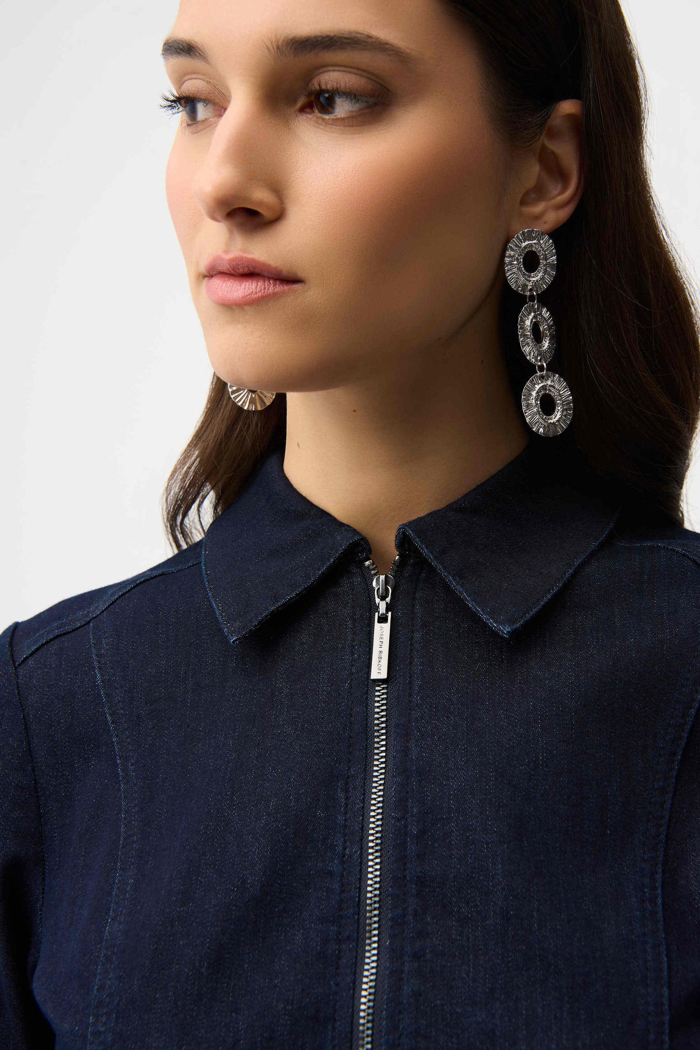 front zipper denim dress Joseph Ribkoff 261900 Dress Dark Denim Blue Dark Denim Blue / 6