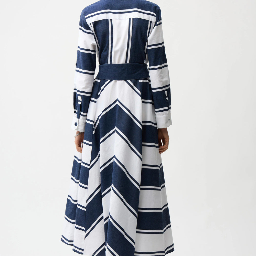 
                      
                        Cotton Stripe Print Fit and Flare Shirt Dress
                      
                    