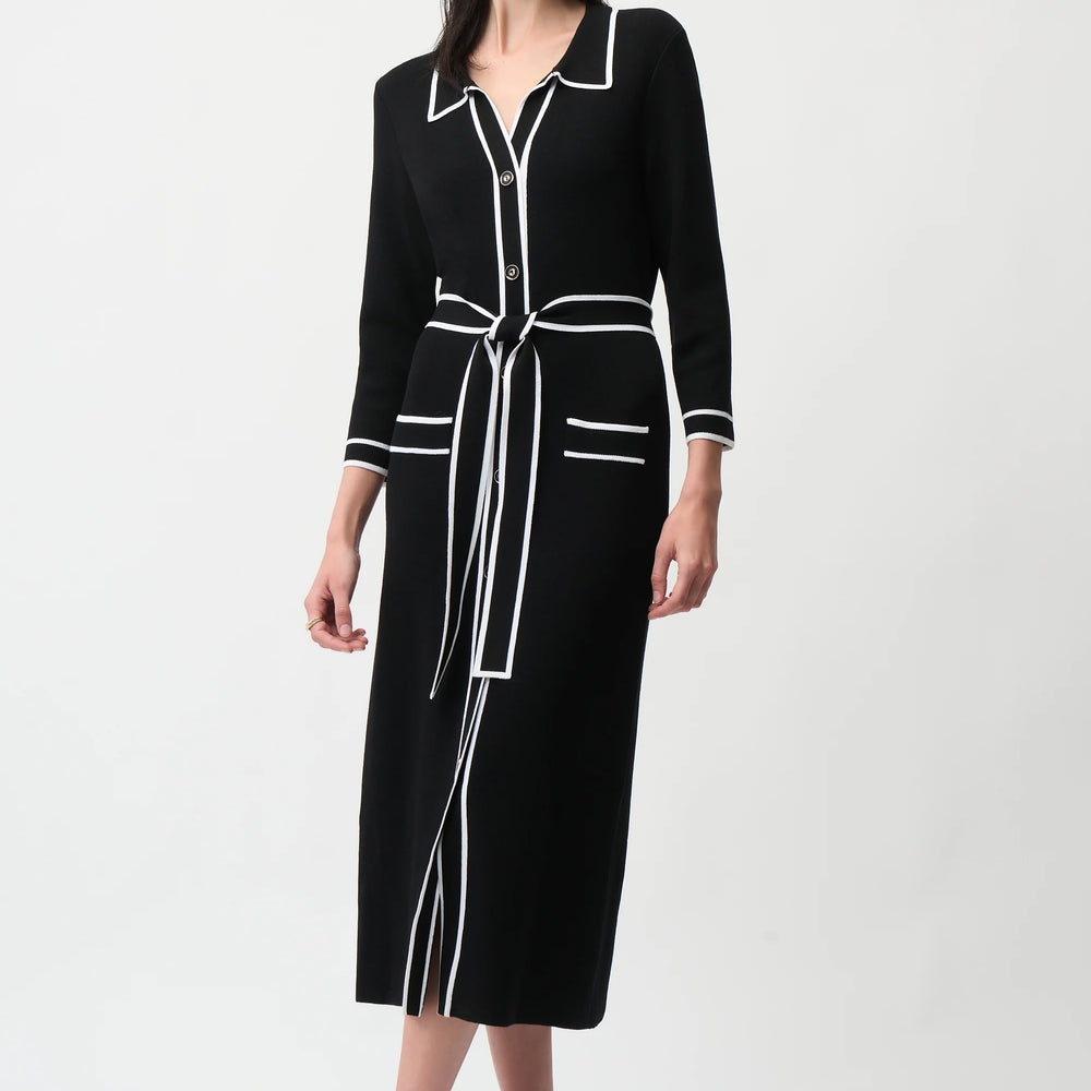 Joseph Ribkoff Viscose Shirt Dress with Contrast Piping And Sash