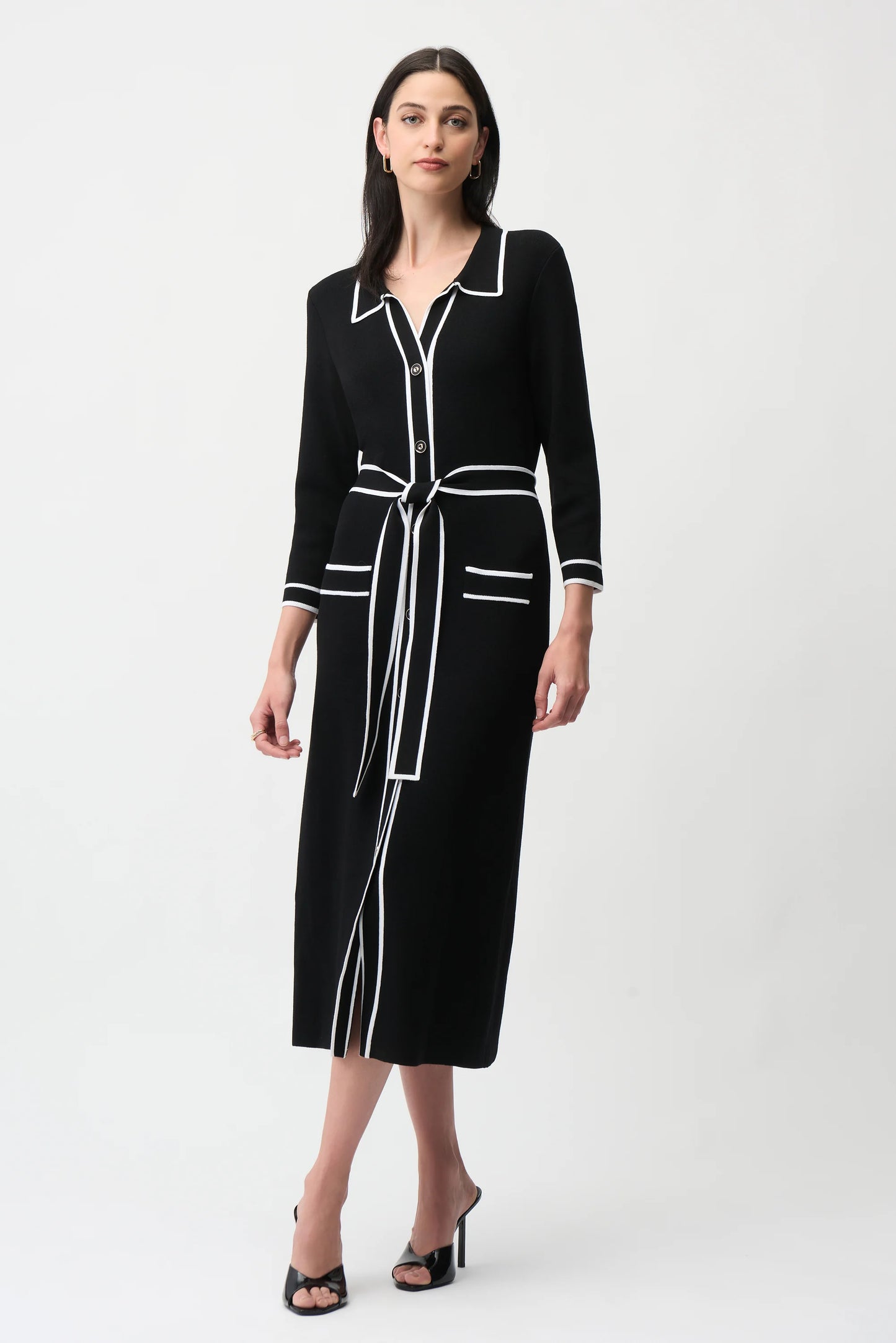 Joseph Ribkoff Viscose Shirt Dress with Contrast Piping And Sash