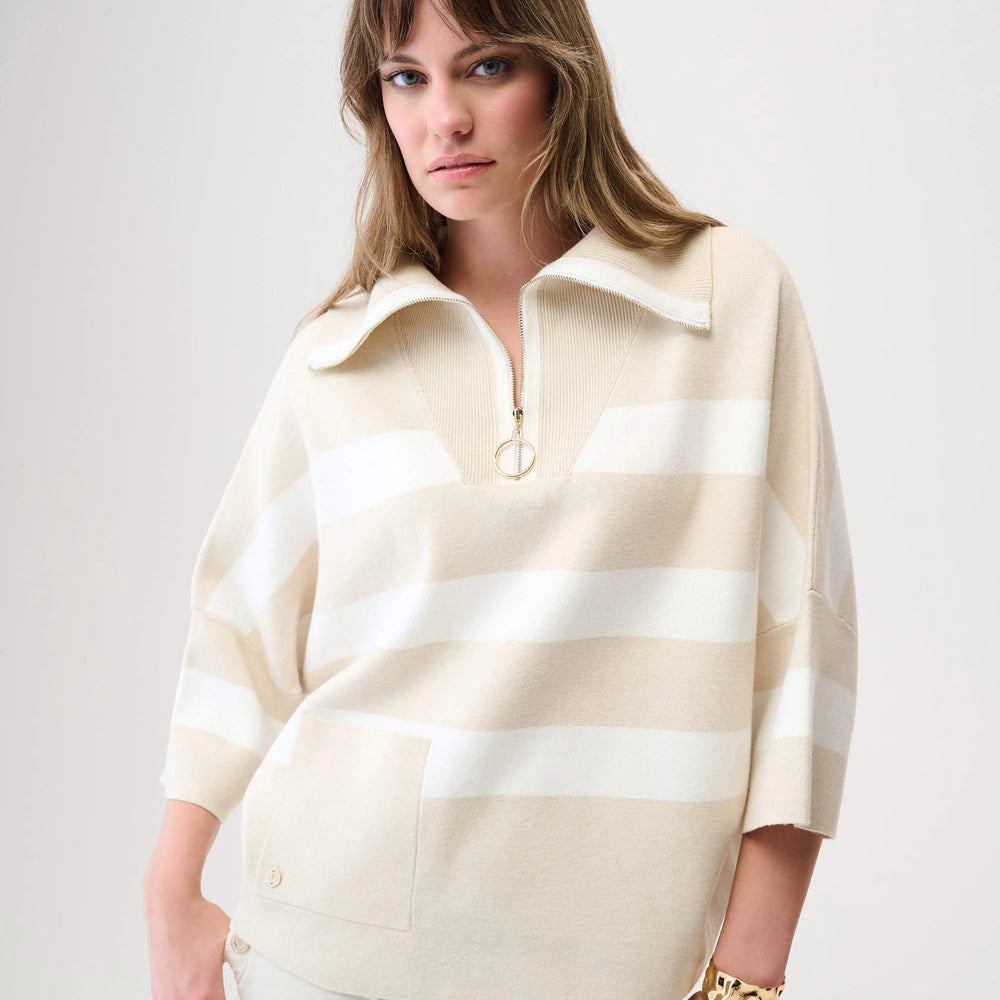 Joseph Ribkoff Brushed Viscose Stripe Print Zipped Collar Boxy Sweater