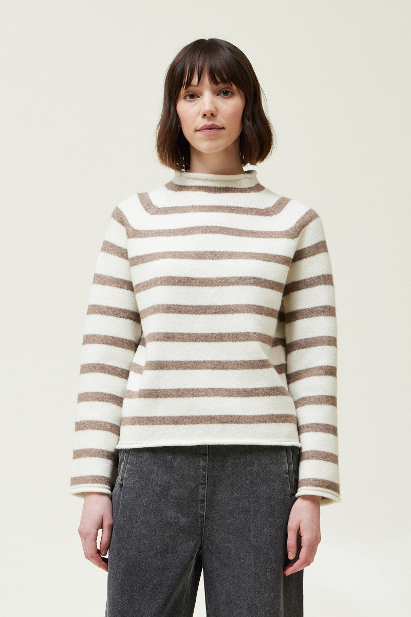 Nina Striped Roll Neck Sweater - Ivory