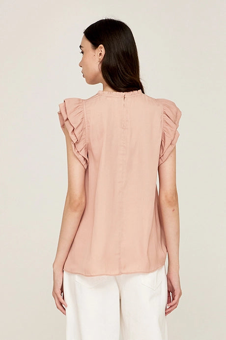 Back view of the Pink Clay Bubble Sleeve Olson Satin Blouse sold at Harbour Thread