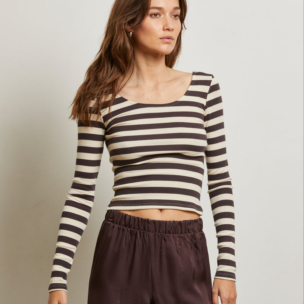 
                      
                        The Perfect White Tee Anya Long Sleeve Top in the color Mocha Stripe
                      
                    