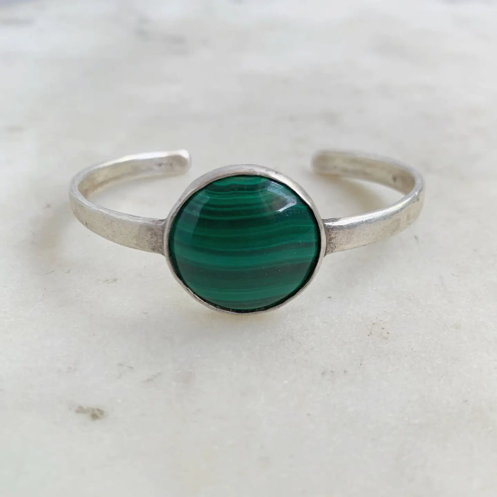 Mimosa Handcrafted Greta Cuff in Sterling Silver and Malachite