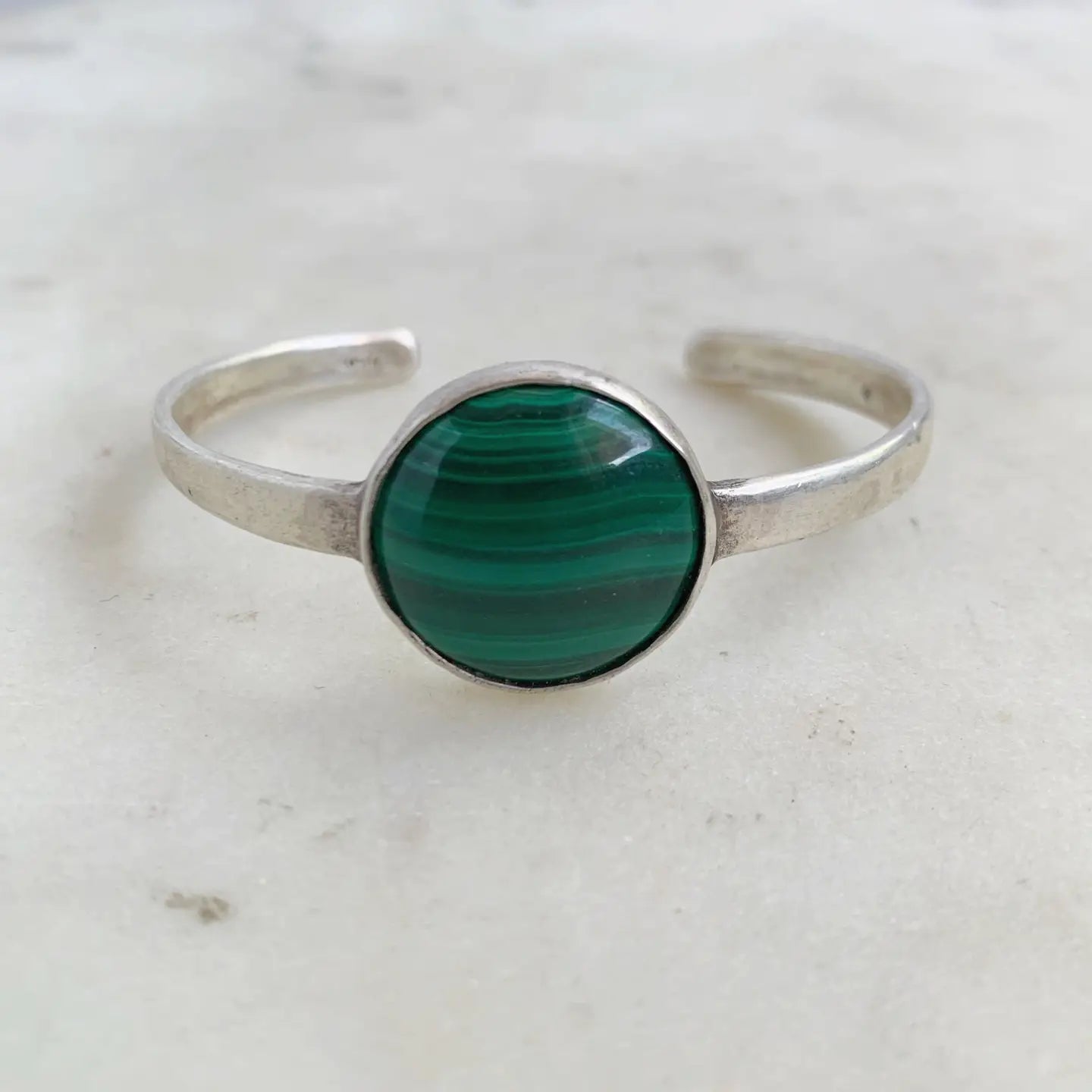 Mimosa Handcrafted Greta Cuff in Sterling Silver and Malachite