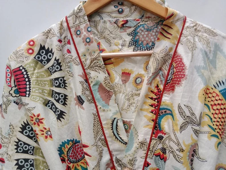 Design detail on the Multi-Floral Coverup Kimono Robe