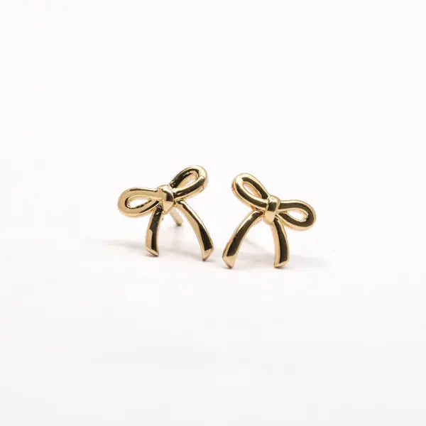 The Gold Dainty Bow Stud Earrings by The Land Of Salt