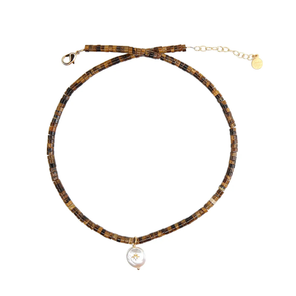 Catherine Page Marisol Choker in Tiger's Eye with a lustrous pearl