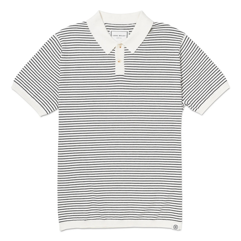 Embrace sustainable coastal style and lasting comfort with the Long Wharf Supply SeaWell Striped Knit Polo. Find yours at Harbour Thread in St. Pete, FL!