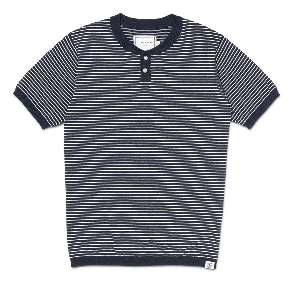 The Long Wharf Supply Men's SeaWell Striped Knit Henley Tee is available at Harbour Thread in St. Pete, FL. 