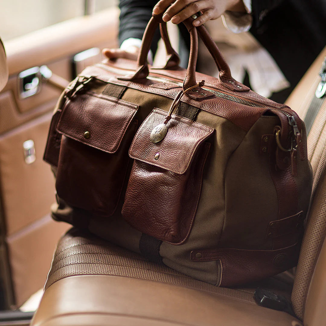 Will Leather Goods Canvas & Leather Travel Duffle in the color Tobacco
