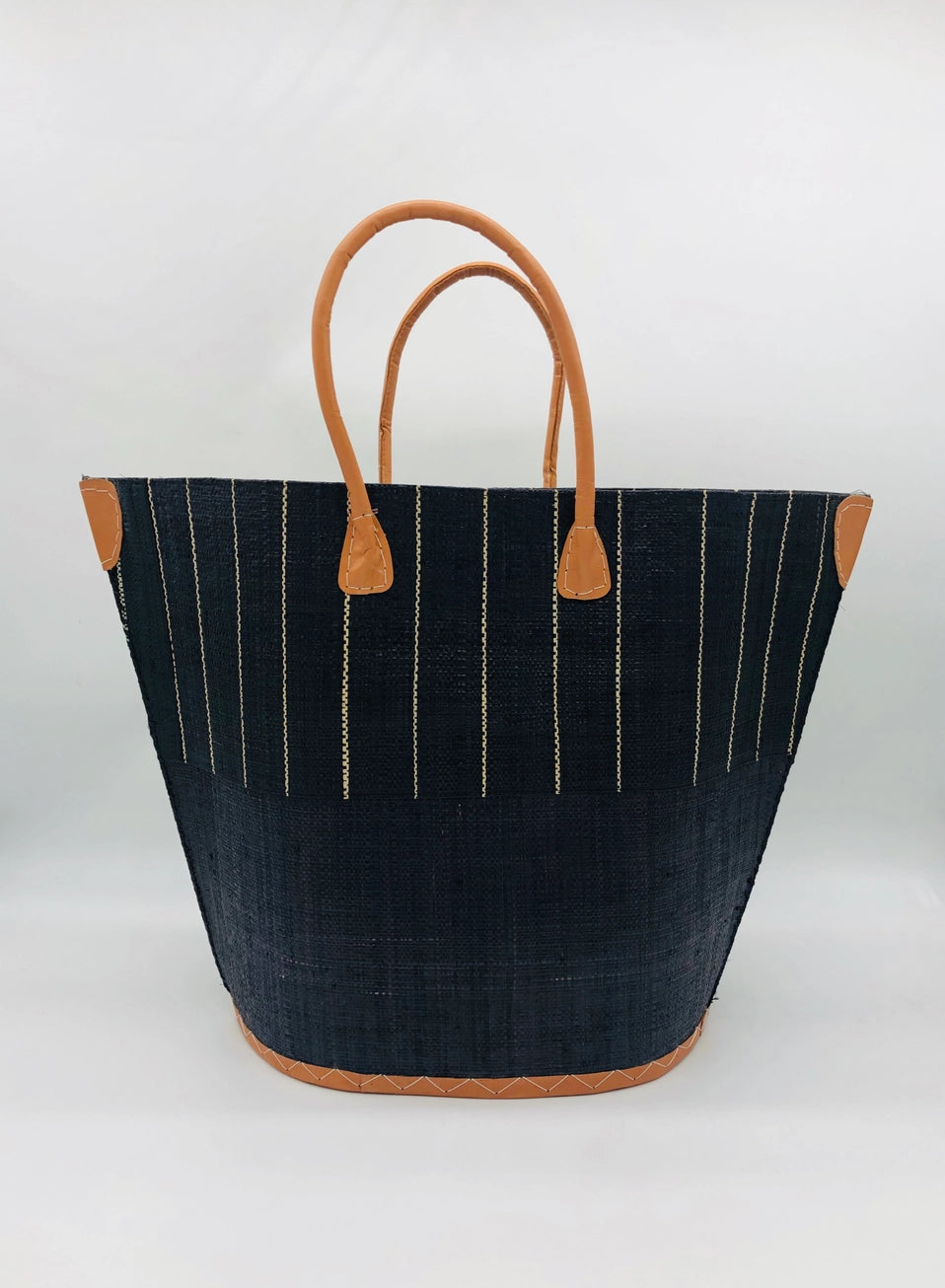 The Black Santa Cruz Two Tone Pinstripes Large Straw Tote Bag by Shebobo