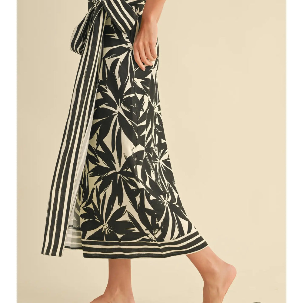 Floral print skirt with wrap side tie detail