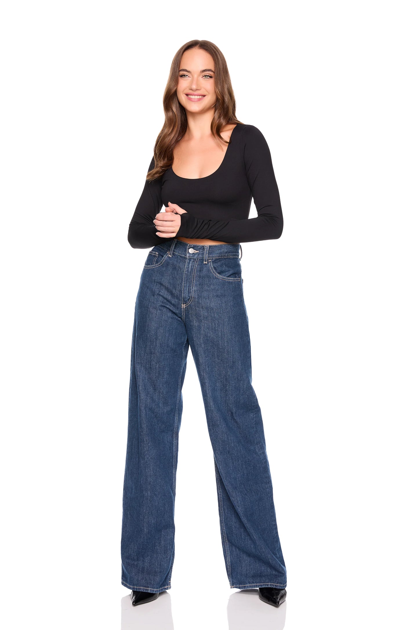 Susana Monaco Scoop Front Thumb Hole Long Sleeve Top