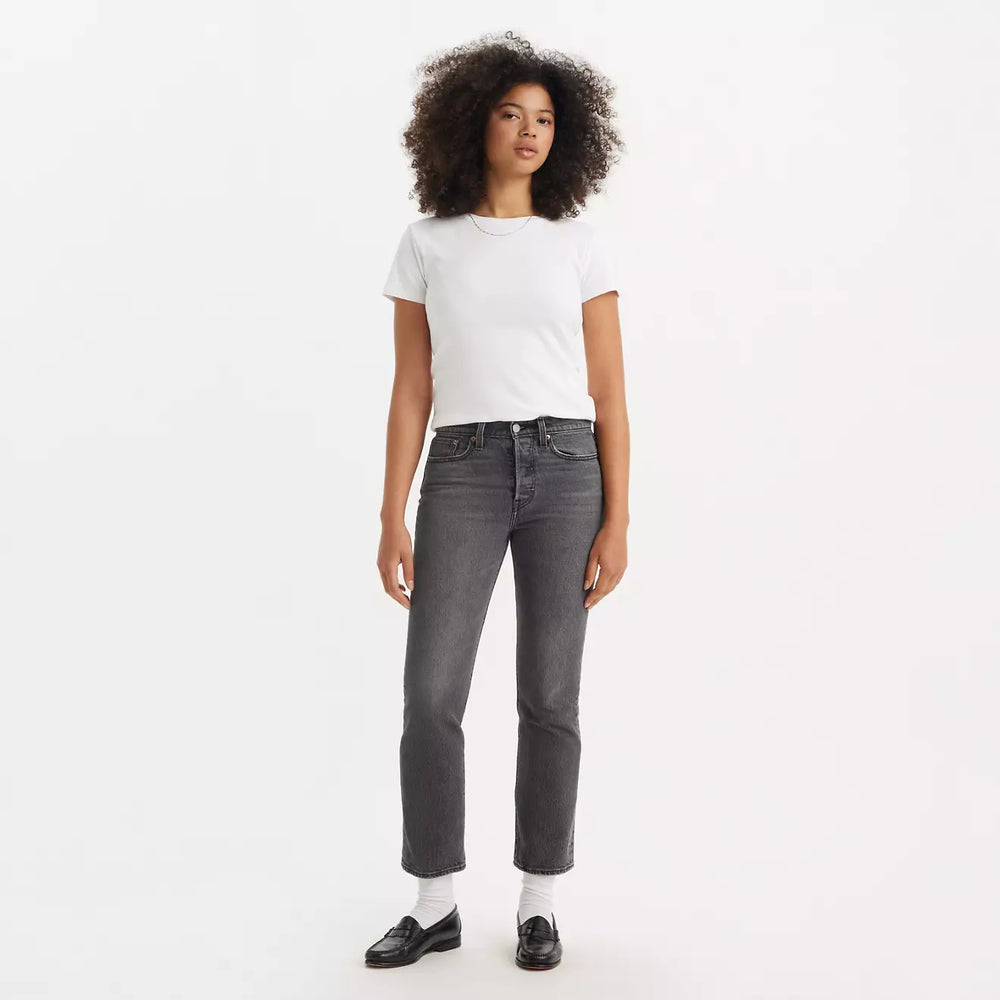 
                      
                        Front view of a woman wearing the  Well Worn Black Wedgie Straight Women's Jeans by Levi's
                      
                    