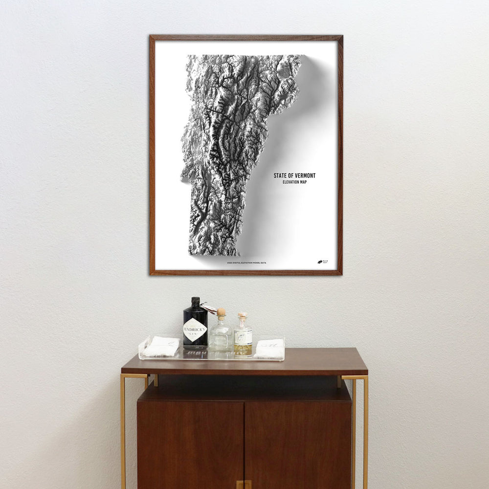 
                      
                        Vermont Elevation Map Print by Muir Way hanging on a wall
                      
                    