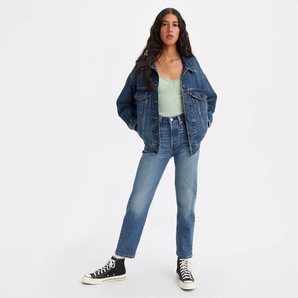 Front view of a woman wearing Levi's 501 Original Cropped Women's Jeans in the color Stand Off