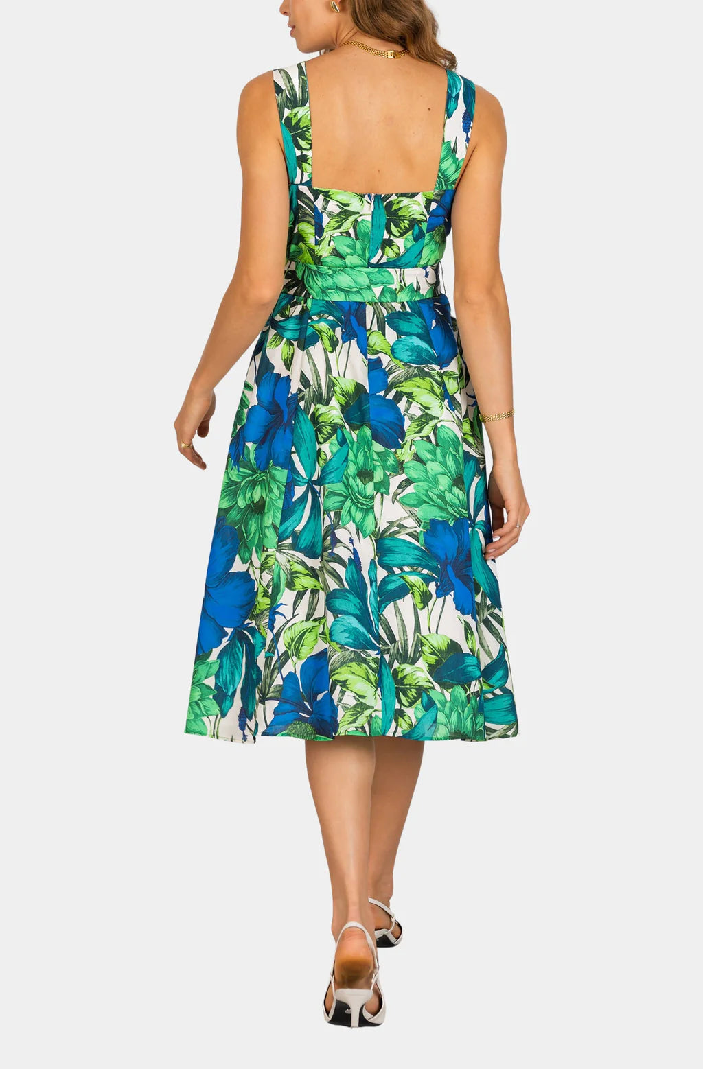 Blue and green floral midi dress