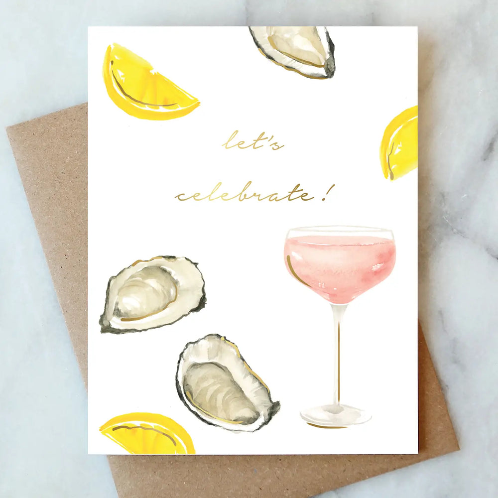 The Oysters and Rose Celebration Greeting Card by Abigail Jayne Design at Harbour Thread. 