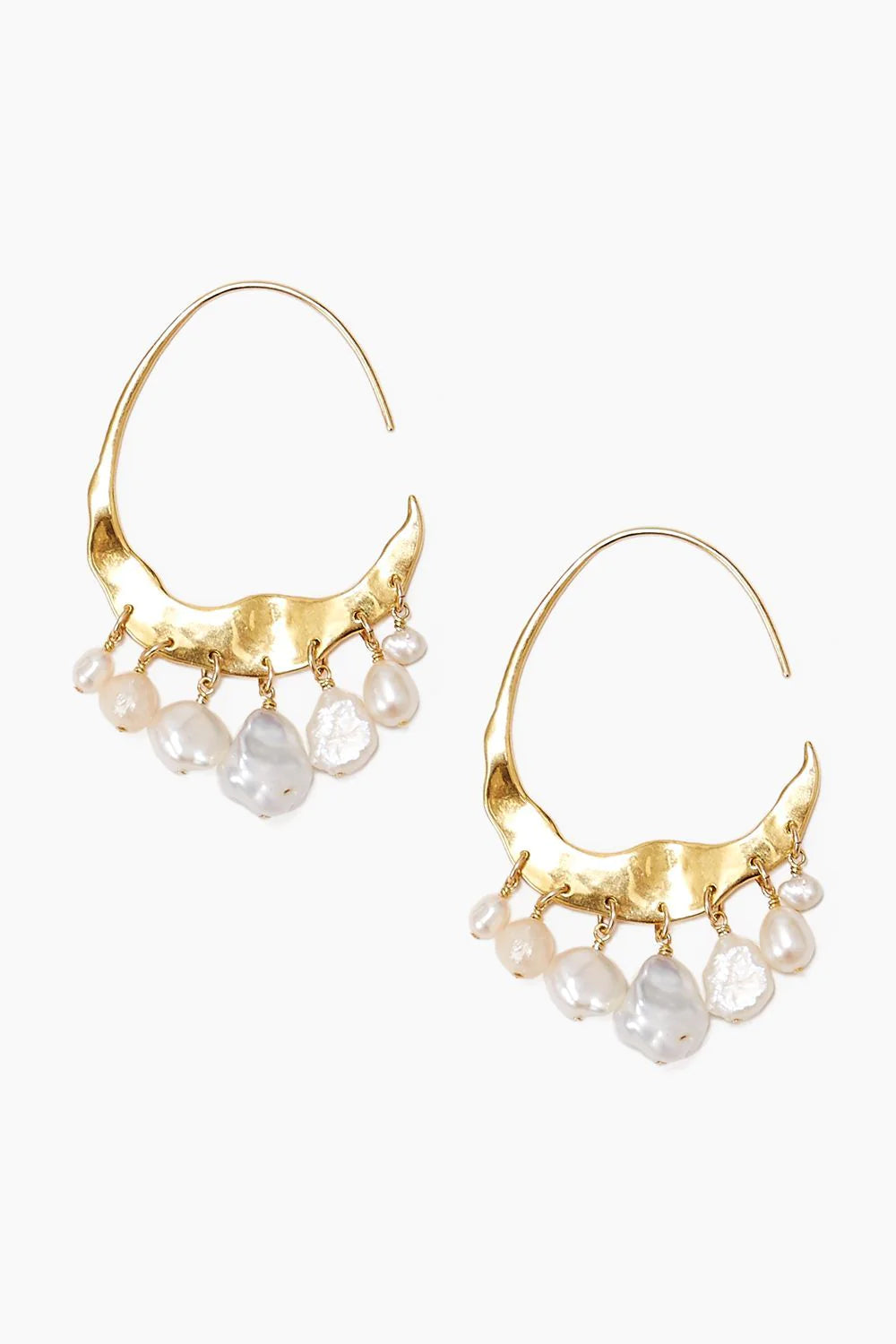 Chan Luu's Crescent White Pearl and Gold Hoop Earrings