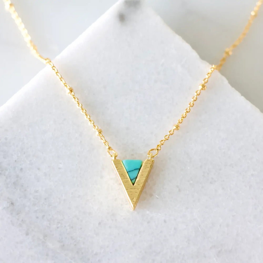 
                      
                        Design detail on the Turquoise Triangle Necklace by Mesa Blue
                      
                    