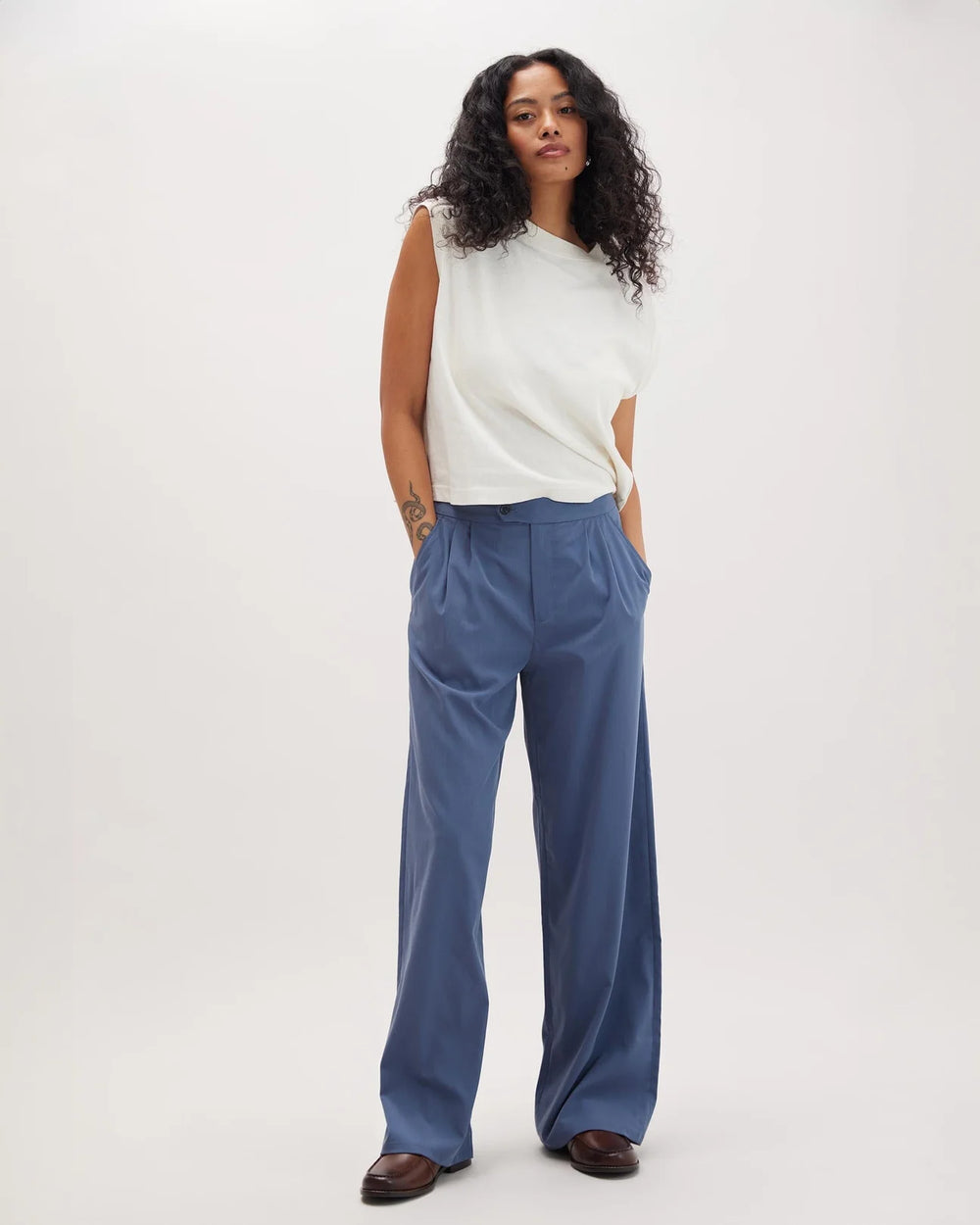 The Vintage Indigo Sophia Wide Leg Trousers by Richer Poorer