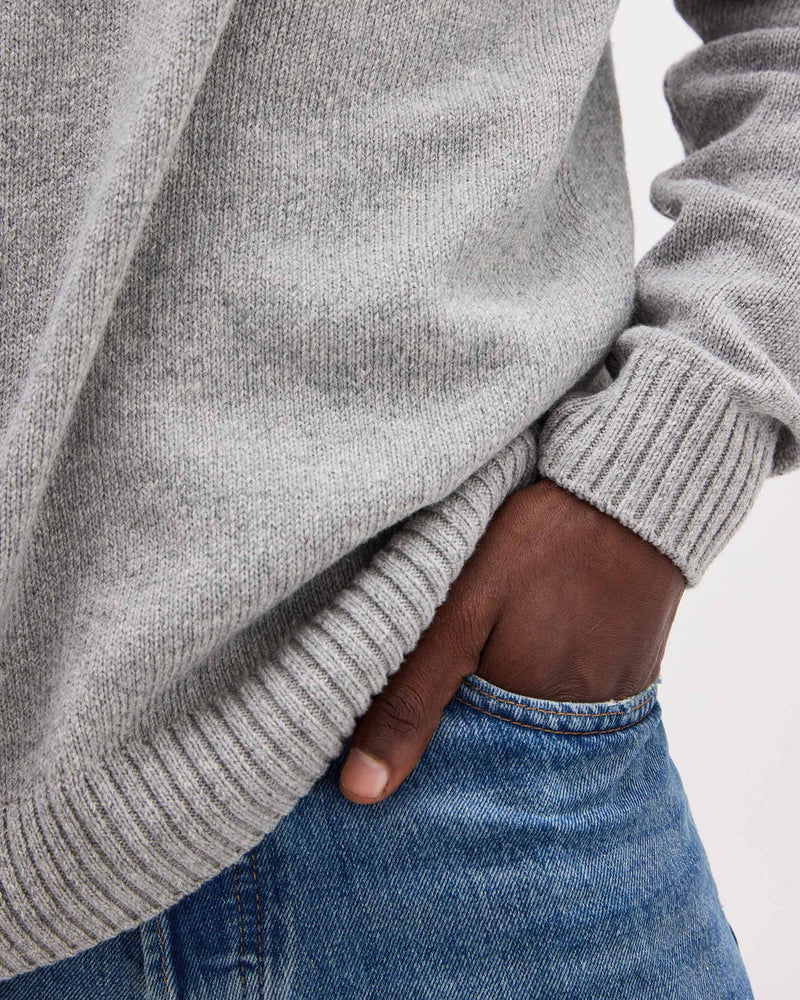 Men's heather grey crewneck sweater with ribbed trims