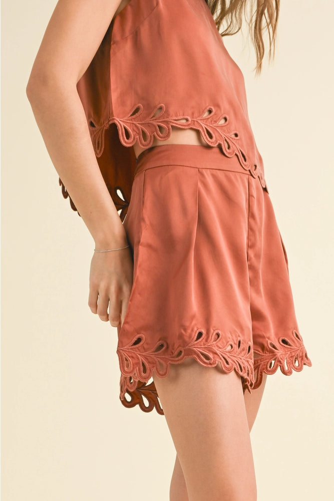 Toffee color embroidered shorts
