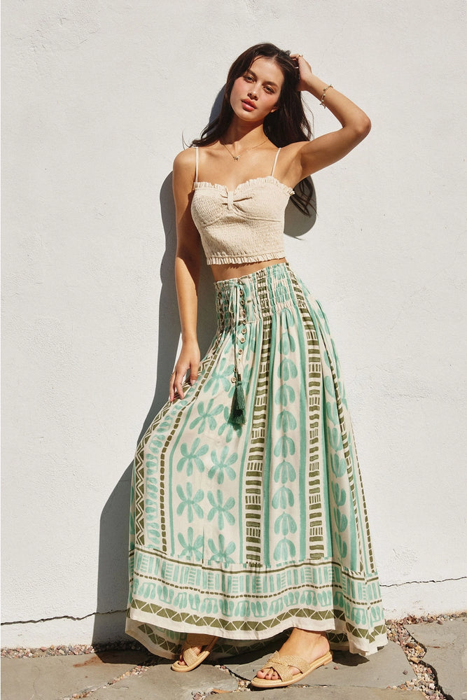This sweeping, border print maxi skirt available at Harbour Thread boutique offers perfect vacation style