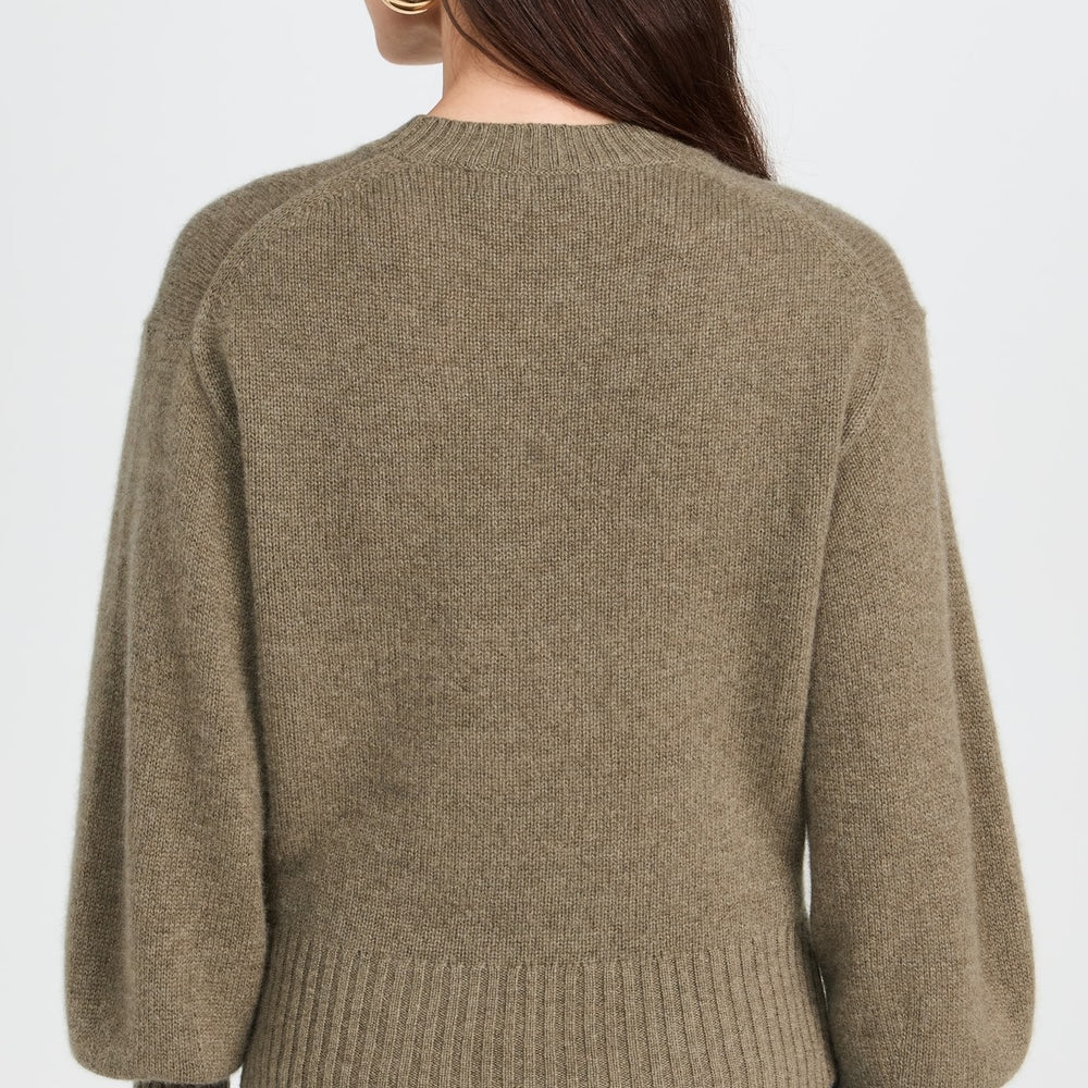 White + Warren Cashmere Blouson Sleeve Crewneck- Loden