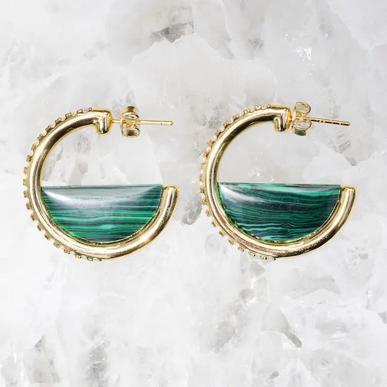 Load image into Gallery viewer, Native Gem&amp;#39;s Galileo Hoops in Malachite
