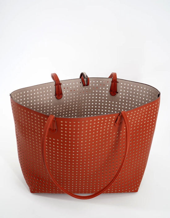 REMI/REID Departure Tote Perforated Square - Burnt Terracotta/Putty