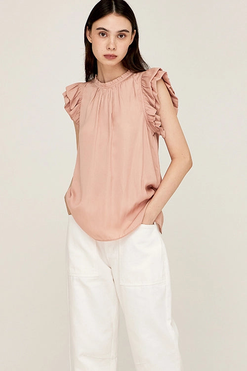The Pink Clay Bubble Sleeve Olson Satin Blouse sold at Harbour Thread
