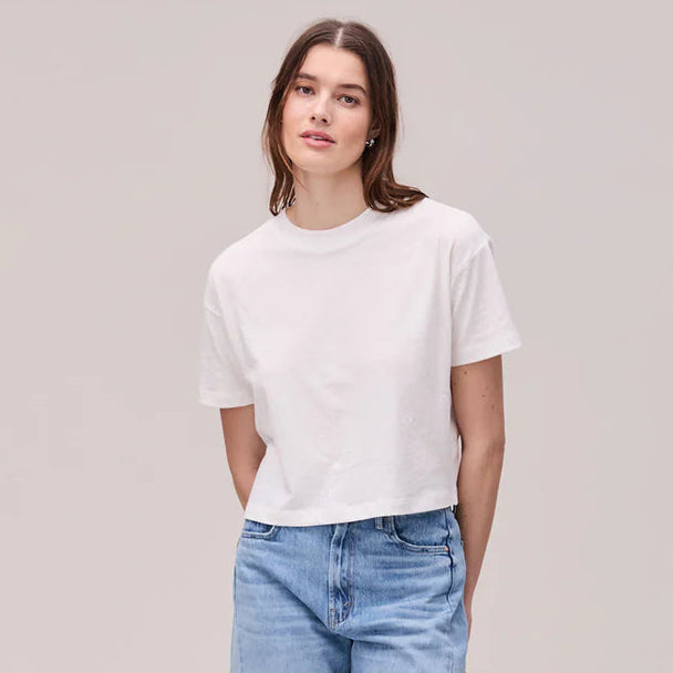 Richer Poorer Women's Vintage Jersey Oversized Crop Tee in White, now available at Harbour Thread boutique
