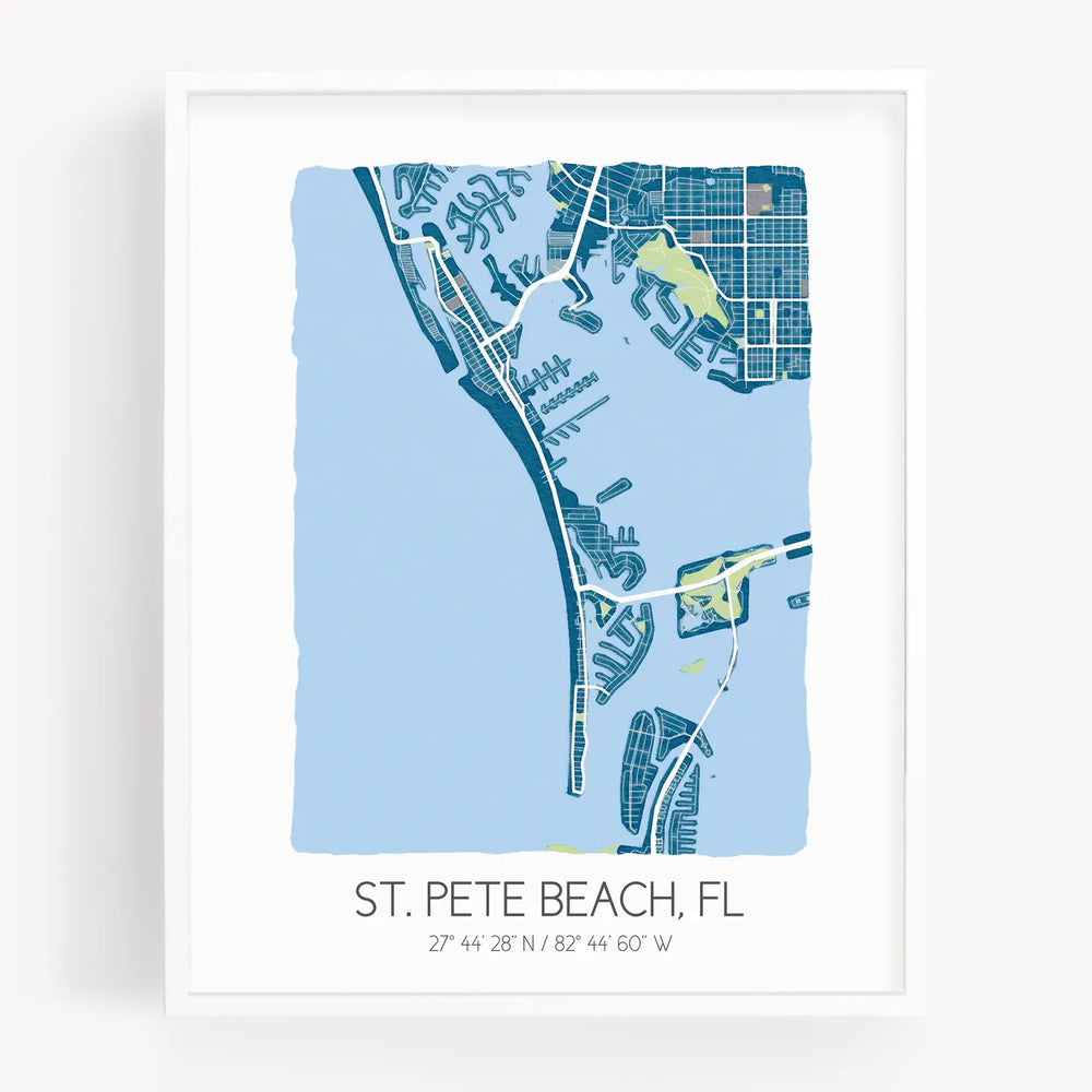 
                      
                        The St. Pete Beach Florida Map 8x10 Prints in the color blue
                      
                    