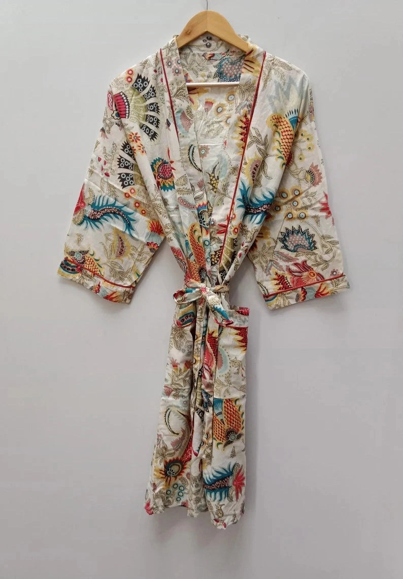 Front view of the Multi-Floral Coverup Kimono Robe